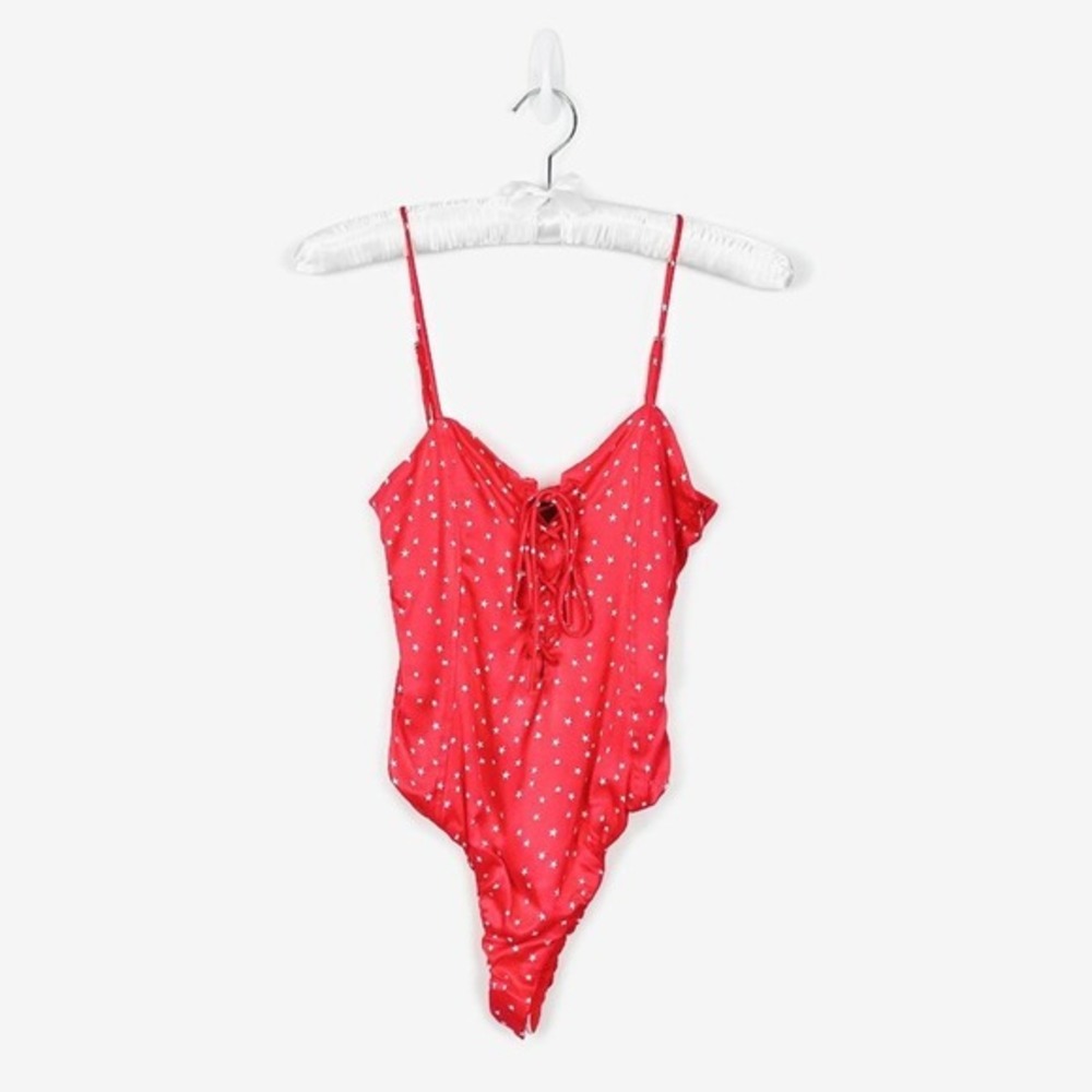 Zara Satin Effect Star Bodysuit Size S‎ Red Girlcore Festival Retro Summer